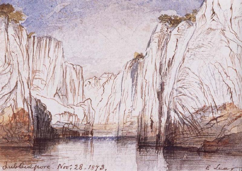 Lear, Edward The Rocks of the Narbada River at Bheraghat Jubbulpore Norge oil painting art